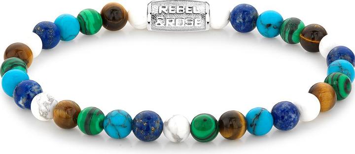 Produktbild Rebel & Rose Armband More Colours Than Most RR-60101-S-M Unisex (17.50 cm, Edelstahl, Türkis, Tigerauge, Lapis Lazuli, Howlith)