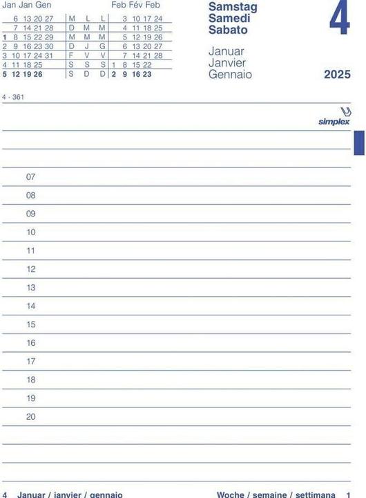 Immagine prodotto Simplex Calendari girevoli perforato (12 x 17 cm, Tedesco, Inglese, Italiano, Francese)