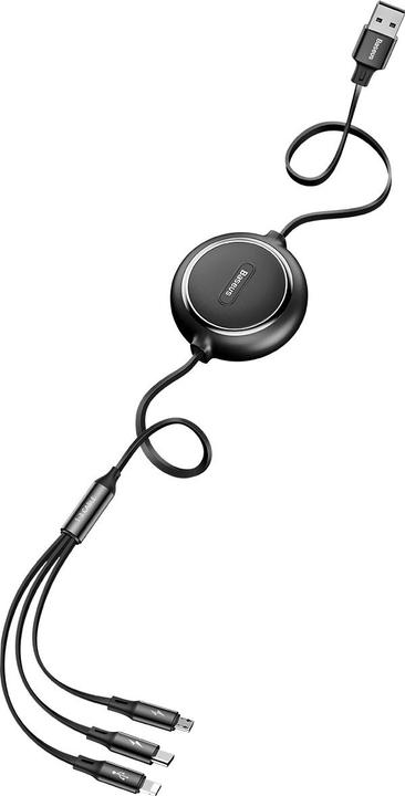 Productafbeelding Baseus Golden Loop Drie-in-één Elastische Datakabel USB voor M+L+T 3,5A 1,2m Zwart (1.20 m, USB 3.2 Gen 1)