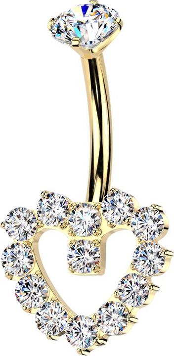 Star Piercing Banane Innengewinde vergoldet Kristall silber gefasst und Herz Kristalle silber (ohne Messing, Titan G23)