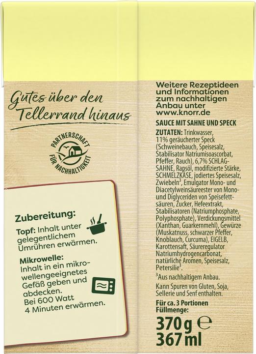 Nutritional values and ingredients Knorr Speciale al Gusto Carbonara (370 g)