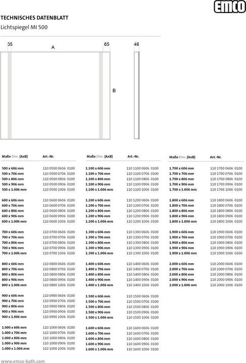 Produktbild Emco MI 500 LED-Lichtspiegel, zwei Lichtausschnitte seitlich, verdeckter Sensorschalter, Breite: 110