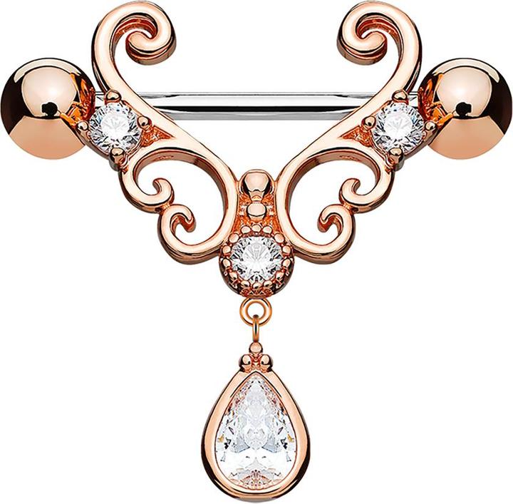 Produktbild Star Piercing Barbell rosegold Herz filigran mit Anhänger (Chirurgenstahl 316L, Messing)