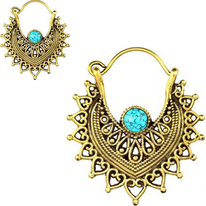 Produktbild Star Piercing Ohrring vergoldet Filigrane Herzen mit Türkis Stein (Messing, Mineralisch)