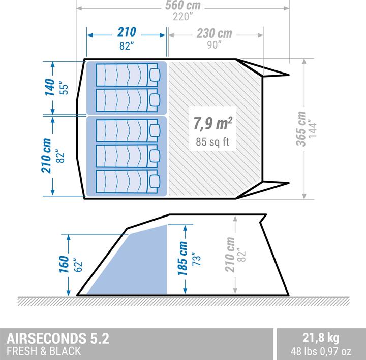 Produktbild Quechua Familienzelt Air Seconds 5.2 (Aufblasbares Zelt, 21.80 kg, 5 Personen)