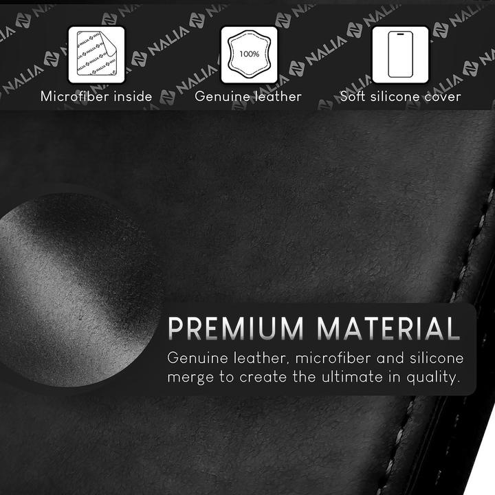 Productafbeelding Nalia Echt lederen flip-case hoes met magnetische sluiting (Apple iPhone 15)