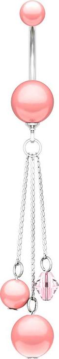 Actual product image Star Piercing Banana silver with two pearls balls pink and pendant (Acrylic, without brass, Surgical steel 316L)