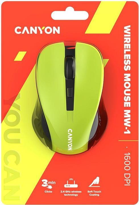 Immagine prodotto Canyon MW-1, Mouse ottico wireless USB, 800/1000/1200 dpi, giallo (Senza fili)