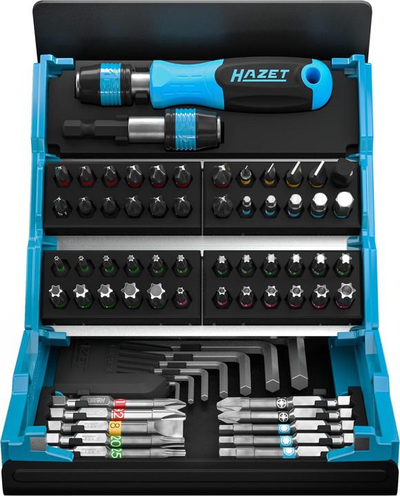 Actual product image HAZET SmartCase screwdriver bit set 2200SC-1 ∙ Hexagon, solid 6.3 (1/4 inches) ∙ Slot profile, Cros… (Cross Phillips PH M2, Cross Phillips PH M3, Cross Pozidriv PZ M2, Cross Pozidriv PZ M3)