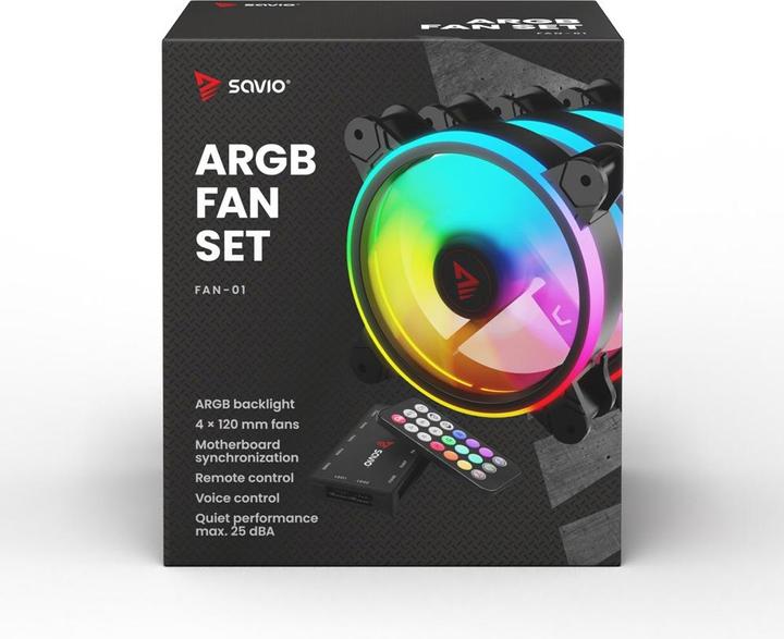 Produktbild Savio Wentylator FAN-01 4-pack 120mm ARGB wraz kontrolerem oraz pilotem (120 mm, 1 x)