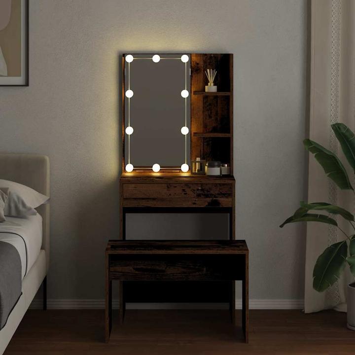 Immagine prodotto VidaXL Schminktisch-Set mit LED-Leuchten Altholz-Optik Holzwerkstoff (60 x 40 x 140 cm)