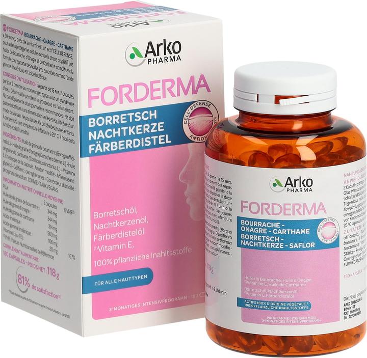 Actual product image Arkopharma Forderma Borretsch Nachtkerze Färbedistelöl Kapseln (180 Piece, Capsules, 184 g)