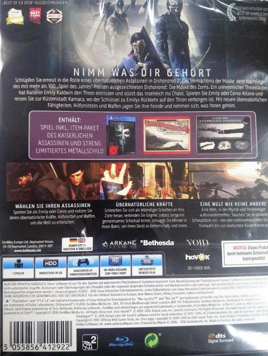 Actual product image Sony Dishonored II - The Legacy of the Mask (PS4) EN Version (PS4, DE)