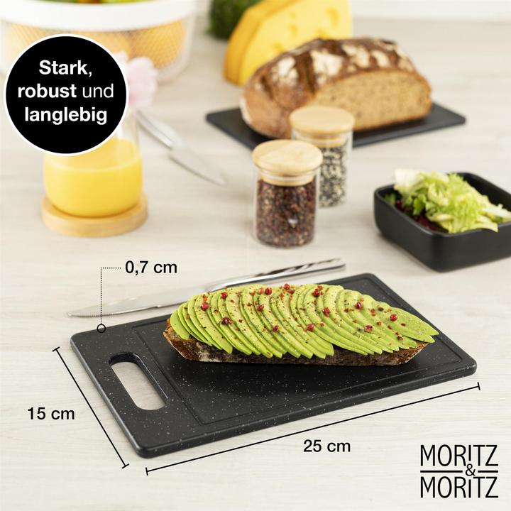 Produktbild Moritz & Moritz 2X Schneidebretter Kunststoff mit Saftrille in Granit Optik - 25 x 15 cm