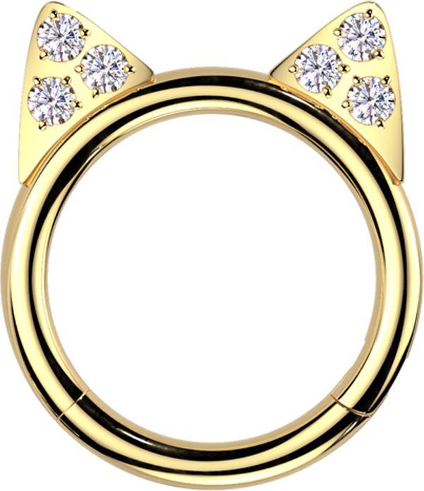 Star Piercing Micro Segmentring klappbar vergoldet Katzenohren Kristalle silber (Titan G23, ohne Messing)
