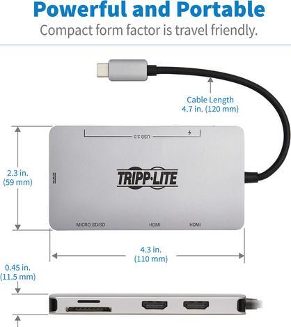 Produktbild Eaton USB-C Dock Dual Display - 4K 60Hz HDMI USB 3.2 Gen 1 USB-A Hub Memory Card 100W PD C (USB-C, 2 Ports)