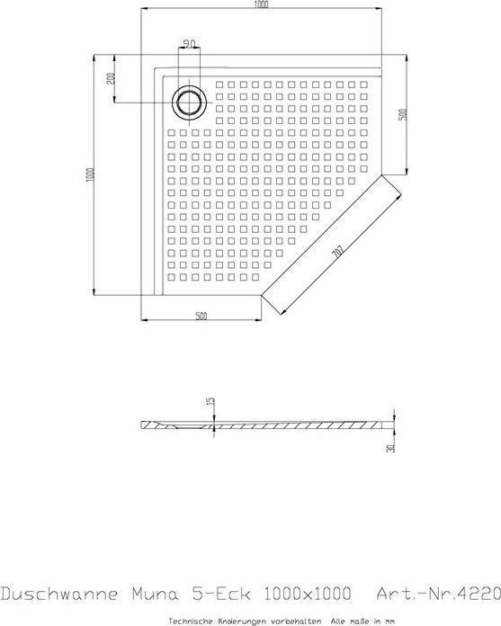 Actual product image Hoesch Pentagonal shower tray MUNA ultrafl. m AR 1000x1000x30mm white