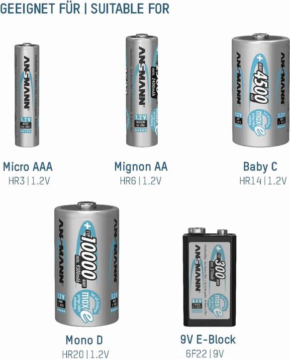 Immagine prodotto Ansmann Energia 16 Plus (1 pz., C, D, AA, AAA, 9V Block, Caricabatterie senza batteria)