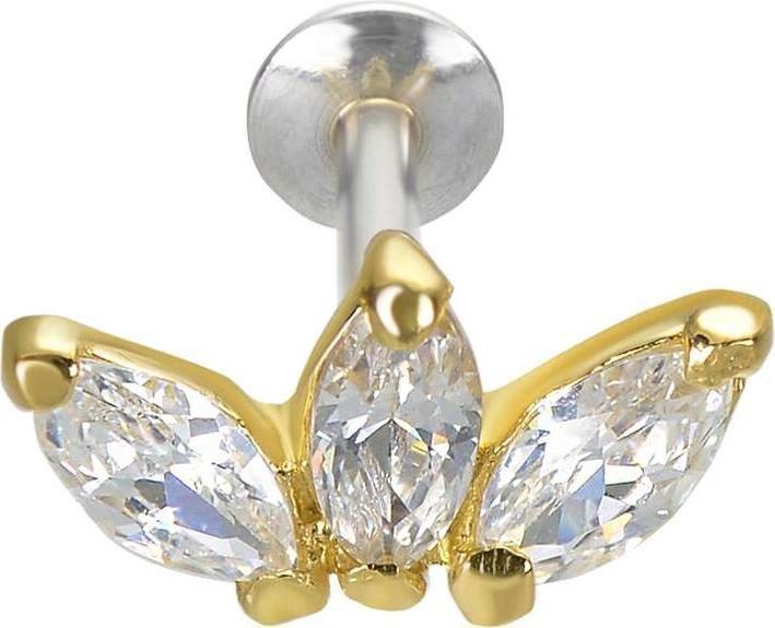 Bijouteria Ohrpiercing (Silber 925, Zirkonia, Chirurgenstahl 316L, PVD Beschichtung (goldfarbig))