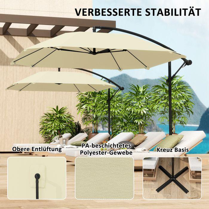 Produktbild Swisshandel24 Ampelschirm Alu Ø 260 cm, Kurbelschirm mit Ständer, neigbar kippbar Beige (2.60 m)