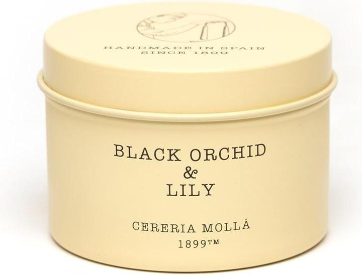 Cereria Molla Reisekerze mit schwarzen Orchideen und Lilien