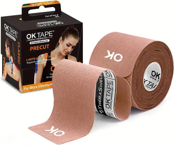 Image du produit OK Tape Kinesiology 25cm x 5cm Pré-découpé, 20 Bandes Beiges (0.25 m)