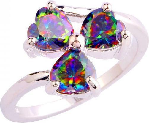 Hermex versilberter Ring mit Regenbogen Topas - Gr. 63 / Size 10 (10, 63)