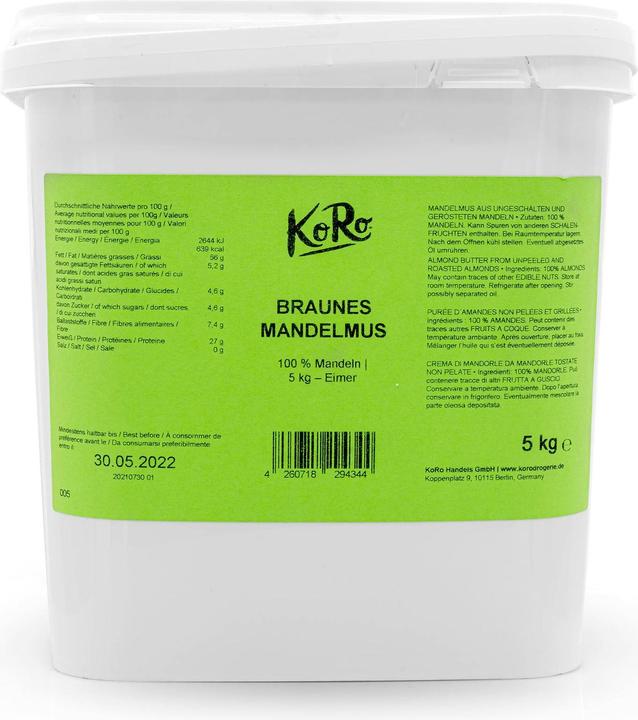 Produktbild KoRo Mandelmus aus ungeschälten und gerösteten Mandelkernen (5000 g)