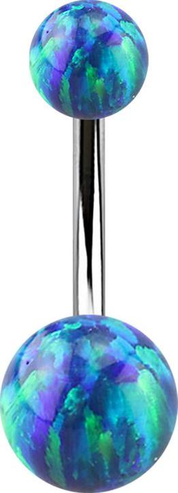 Actual product image Star Piercing Silver banana with two blue opal balls (without brass, Surgical steel 316L)