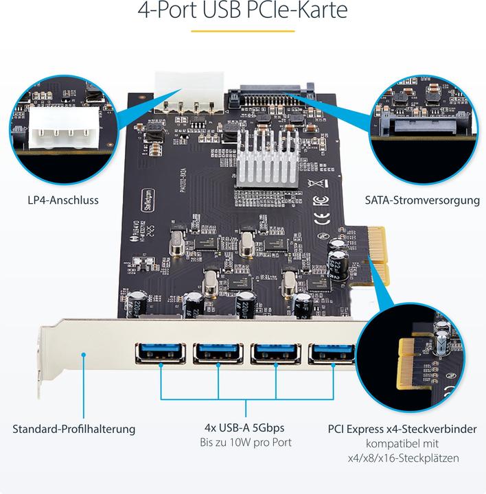 Produktbild StarTech 4-PORT USB-A PCIE CARD 5GBPS