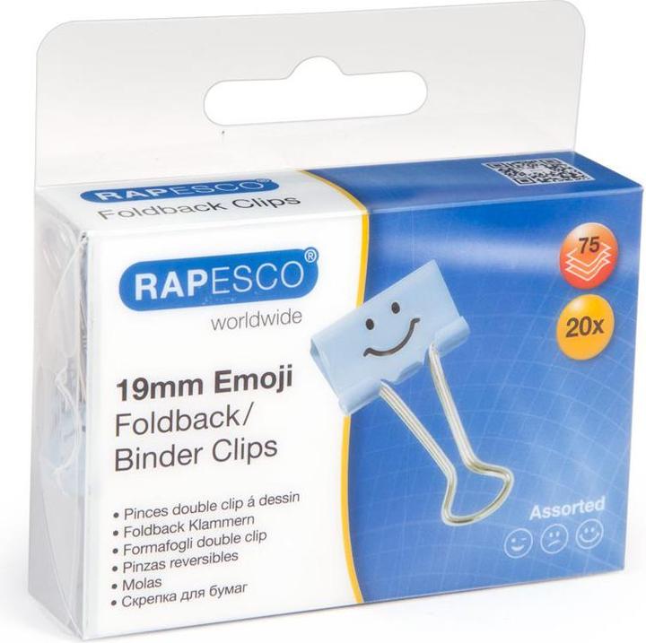 Produktbild Rapesco 1350 19mm Emoji Foldback Befestigungsclips (hellblau) - 20 Klammern (20 x)