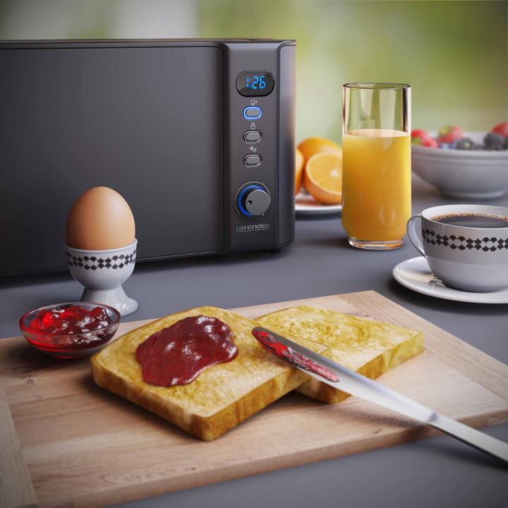 Produktbild Arendo Toaster Edelstahl 2 Scheiben Langschlitz, Brötchenaufsatz, Display mit Restzeitanzeige, Doppelwand