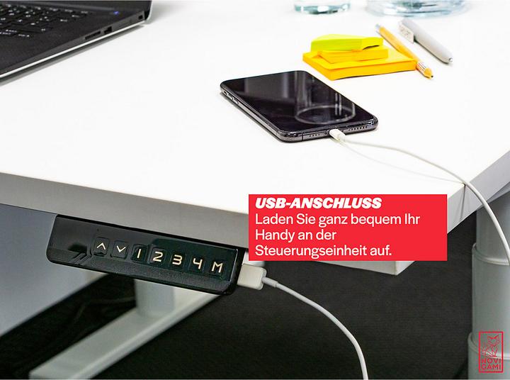 Produktbild Novigami Schreibtisch elektrisch höhenverstellbar Josi | 6er Set | BxT 1600 x 800 mm | Gestell Weiß | Schwarz
