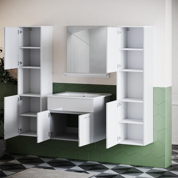 Immagine prodotto SONNI Meuble de salle de bain, meuble haut, blanc étroit, brillant 30 cm, suspension large