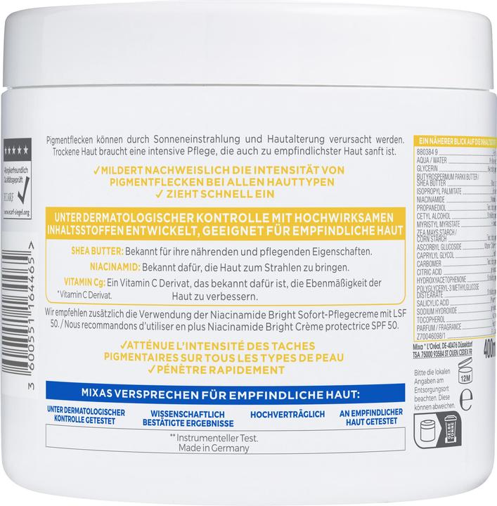 Valeurs nutritives et ingrédients Mixa Body Care (Lait pour le corps, 400 ml)