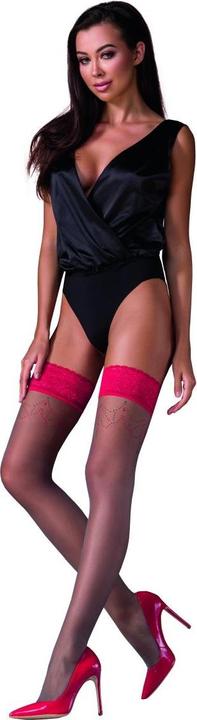 Produktbild Passion halterlose Strümpfe ST120 silber/rot - 5 (6 3/4)