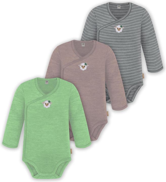 Actual product image Normani 3-pack baby merino long sleeve wrap bodysuit for boy and girl - 9355 (86)