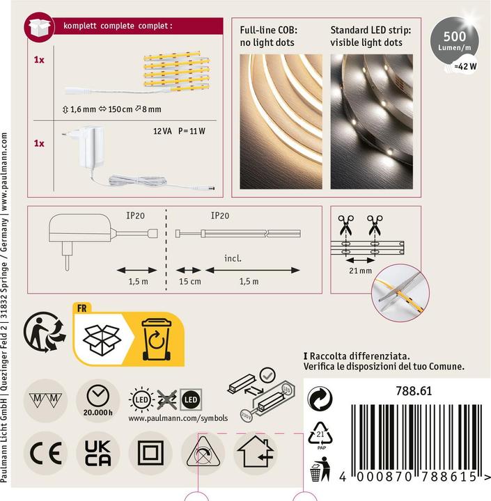 Produktbild Paulmann SimpLED COB Stripe Set (Warmweiss, 150 cm, Indoor)