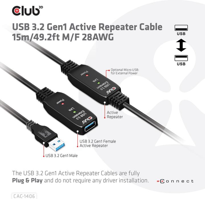 Produktbild Club 3D USB A – USB A (15 m, USB 3.2)