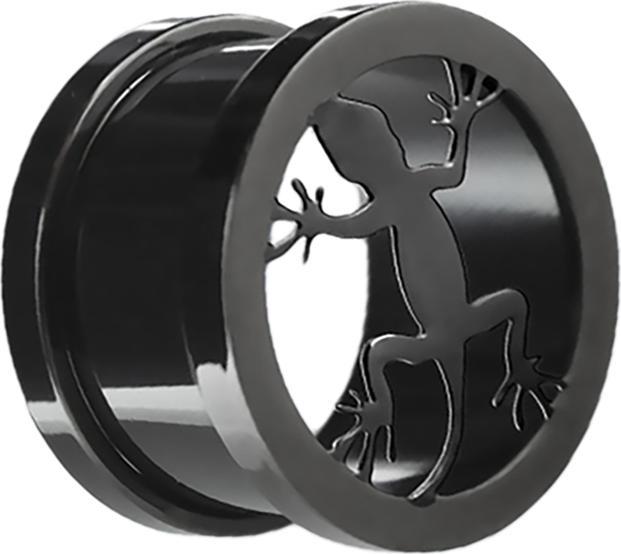 Star Piercing Flesh Tunnel schwarz mit Echse (ohne Messing, Chirurgenstahl 316L)