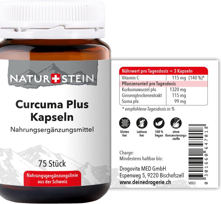 Nährwerte und Zutaten Naturstein Curcuma plus (75 Stück, Kapseln, 148 g)