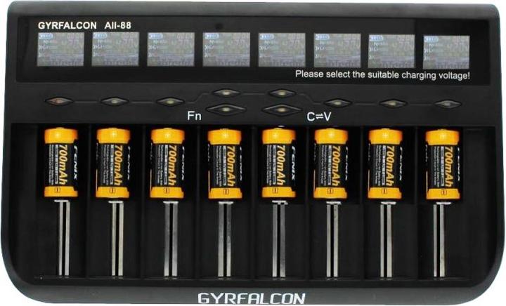 Actual product image AccuCell 8x quick charger and 8 pcs CR123 A Li-ion battery pack (1 pcs., CR123A, 760 mAh, Battery + charger)