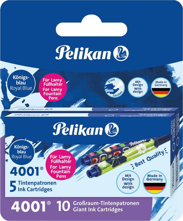Actual product image Pelikan Ink cartridges for LAMY fountain pen, royal blue colourful print => assorted motifs (ink cartridges, Royal blue)