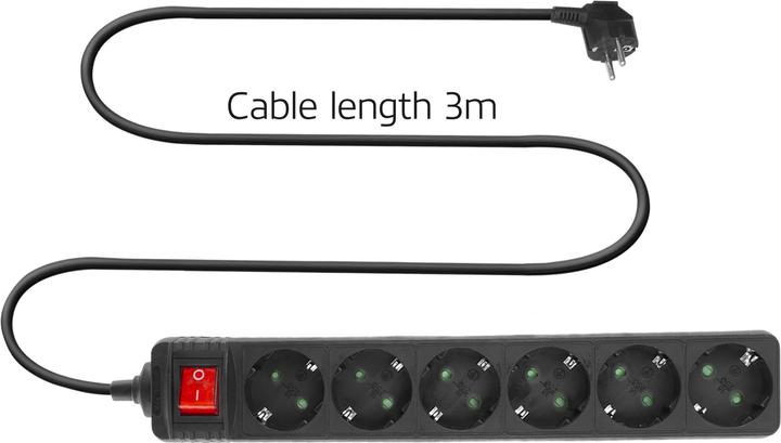 Immagine prodotto Ciabatta elettrica con interruttore illuminato, 6 prese, 3 m, nero (6 x, CEE 7/3, 3 m)