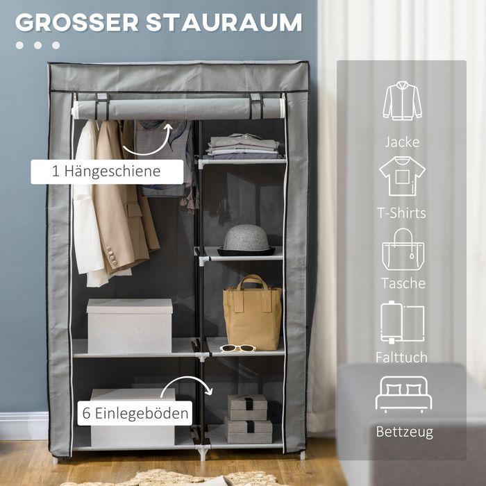 Produktbild Swisshandel24 Kleiderschrank Stoffschrank mit Kleiderstange, 6 Fächern, Faltbare Garderobe in Vlies-Optik, Faltsch (103 x 43 x 162.5 cm)