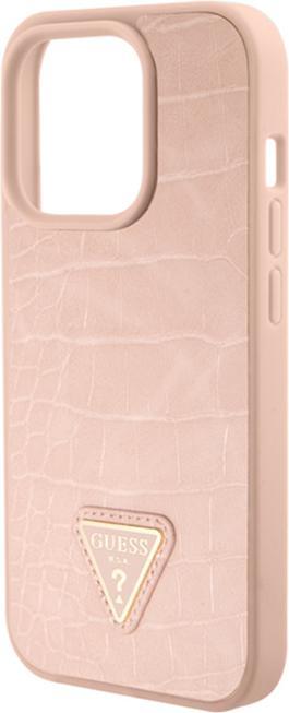 Actual product image Guess GUHCP15LPCRTHCP iPhone 15 Pro 6.1" różowy/pink hardcase Croco Triangle Metal Logo (Apple iPhone 15 Pro)