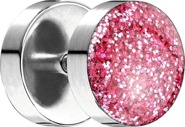 Immagine prodotto Star Piercing Fake Plug mit glitter Kuppel pink (senza ottone, Acciaio chirurgico 316L)