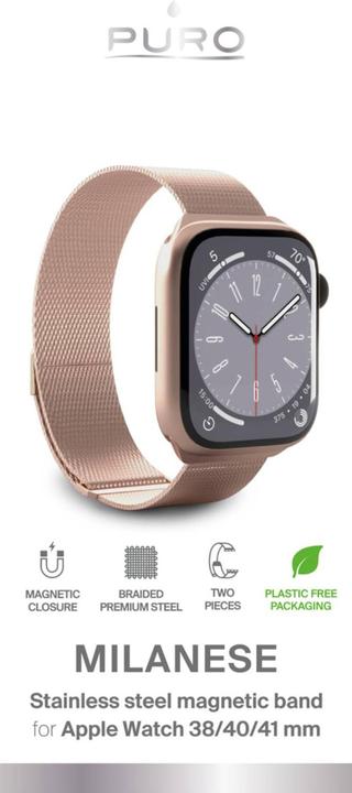 Produktbild Puro Milanese Magnetic Band - Pasek ze stali nierdzewnej do Apple Watch 38/40/41 mm (różowe złoto) (38 mm, 40 mm, 41 mm, Edelstahl, Apple Watch Series 1, Apple Watch Series 2, Apple Watch Series 3, Apple Watch Series 4, Apple Watch Series 5, Apple Watch Series 6, Apple Watch Series 7, Apple Watch Series 8, Apple Watch Series 9, Apple Watch SE)