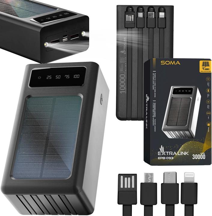 Immagine prodotto Extralink EPB-093 30000mAh Czarny | Powerbank | Powerbank solare, USB-C (30000 mAh, 10 W, 111 Wh)