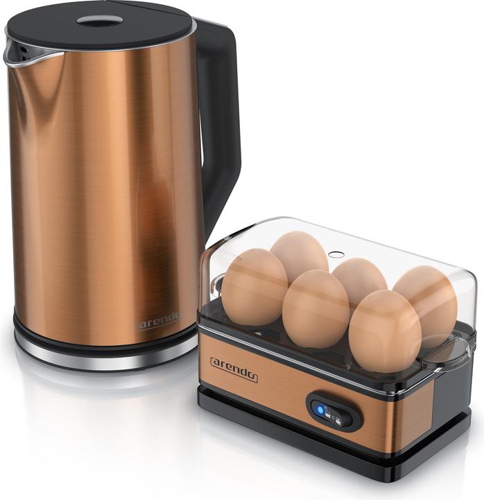Produktbild Arendo Frühstücks Set, Edelstahl Wasserkocher 1,5l mit Temperatureinstellung & Eierkocher 1-6 Eier, Kupfer